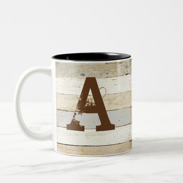 Caneca De Café Em Dois Tons Madeira rústica e letra (Esquerda)