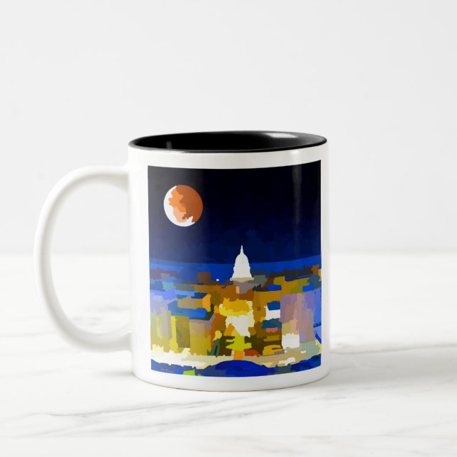 Caneca De Café Em Dois Tons Madison Wisconsin Super Moon Skyline (Esquerda)