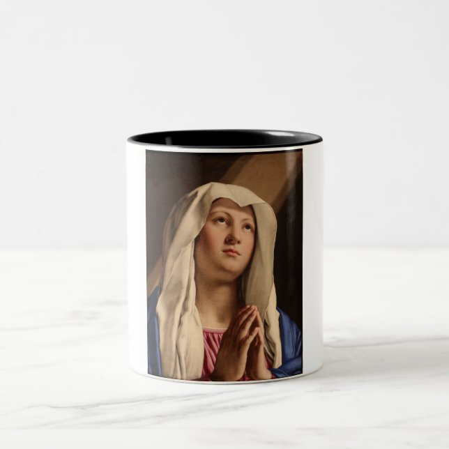Caneca De Café Em Dois Tons Madonna Praying (Virgem Maria) (Arte Cristã) (Centro)