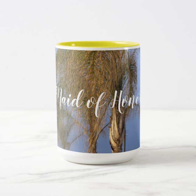 Caneca De Café Em Dois Tons Madrinha de casamento Palm Trees de Casamento (Centro)