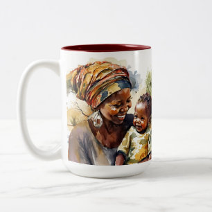 Caneca De Café Em Dois Tons Mãe Africana e Bebê Mug