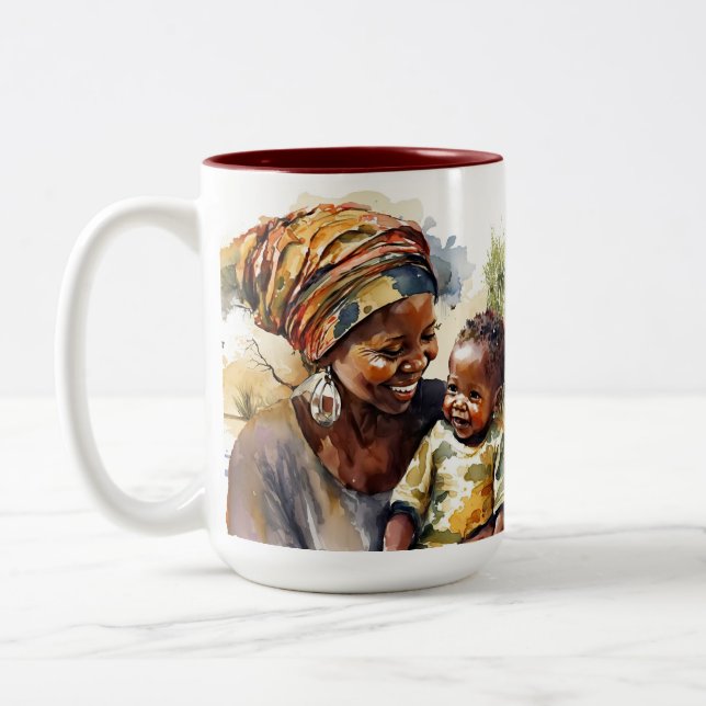 Caneca De Café Em Dois Tons Mãe Africana e Bebê Mug (Esquerda)