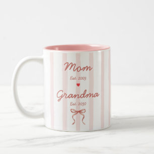 Caneca De Café Em Dois Tons Mãe & Avó Datas Personalizadas Listras Rosa Coquet