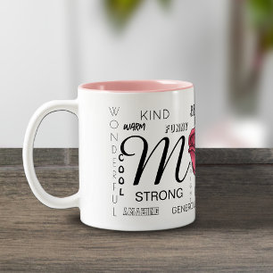 Caneca De Café Em Dois Tons Mãe com Coração Rosa e Palavras Gentis Rosa