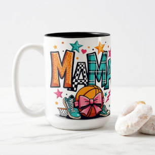 Caneca De Café Em Dois Tons Mãe de Basquete Estampa de Leopardo Esportivo Dia