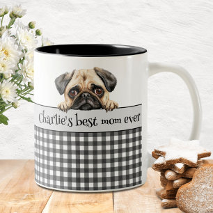Caneca De Café Em Dois Tons Mãe de Cachorro Aquarela Pug Personalizado
