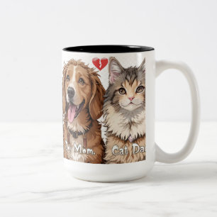 Caneca De Café Em Dois Tons Mãe de Cachorro e Pai de Gato - Design Pet Pai Eng