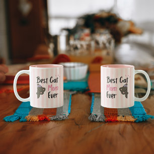 Caneca De Café Em Dois Tons Mãe de Gato Fofa Arco Rosa Design Kawaii