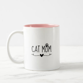 Caneca De Café Em Dois Tons Mãe de Gato Minimalista Impressão de Pata de Coraç