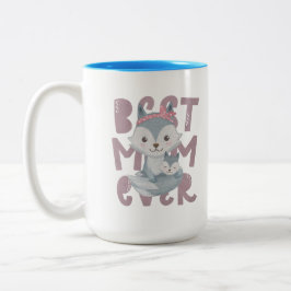 Caneca De Café Em Dois Tons Mãe de Raposa Cinza e Filhote - Melhor Mãe de Todo