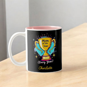 Caneca De Café Em Dois Tons Mãe do Ano   Dia de as mães engraçado e bonito