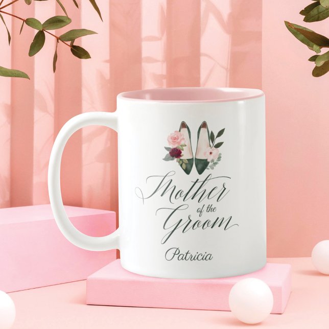 Caneca De Café Em Dois Tons Mãe do Noivo | Saltos Altos Florais Aquarela (Criador carregado)