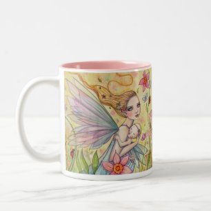Caneca De Café Em Dois Tons Mãe e Bebê Fada Fofo Arte de Fantasia Caprichosa