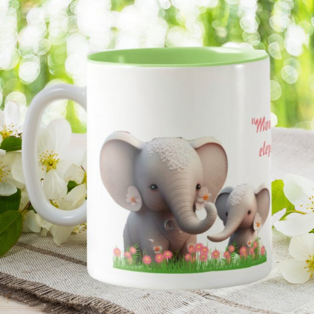 Caneca De Café Em Dois Tons Mãe e Elefante Bebês Bonitos Personalizados (Criador carregado)