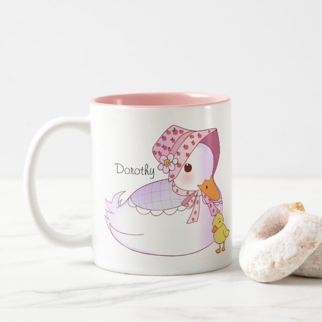 Caneca De Café Em Dois Tons Mãe E Pato Bebê (Com Donut)