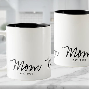 Caneca De Café Em Dois Tons Mãe Estabelecida Script Preto Novo Presente de Mãe