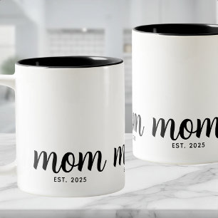 Caneca De Café Em Dois Tons Mãe Estabelecida Script Preto Novo Presente de Mãe
