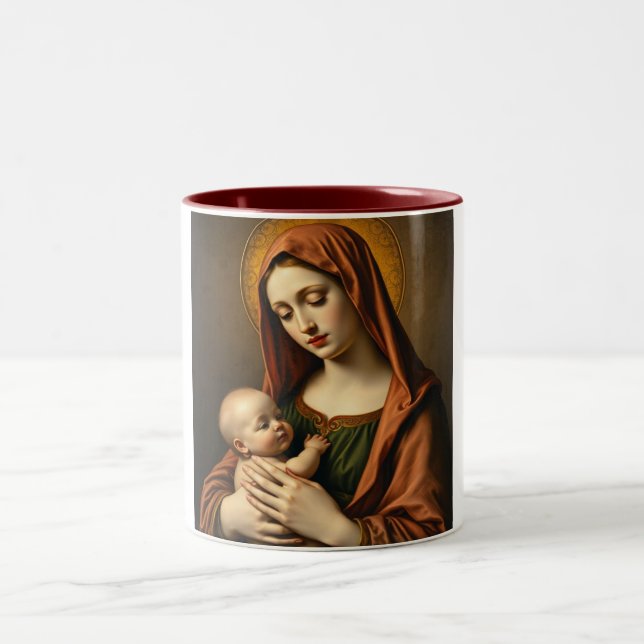 Caneca De Café Em Dois Tons Mãe Mary e Bebê Jesus Café Mug (Centro)