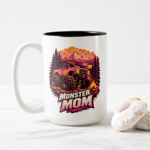 Caneca De Café Em Dois Tons Mãe Monstro Caminhão Monstro Chama Rosa Todo Terre