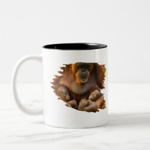Caneca De Café Em Dois Tons Mãe Orangutan Segurando Dois Bebês