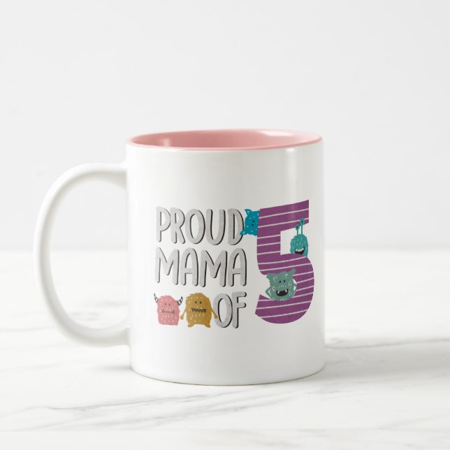 Caneca De Café Em Dois Tons Mãe Orgulhosa dos Cinco (Esquerda)
