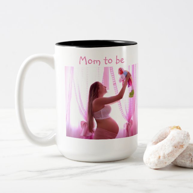 Caneca De Café Em Dois Tons Mãe para ser personalizada, dia de as mães (Com Donut)