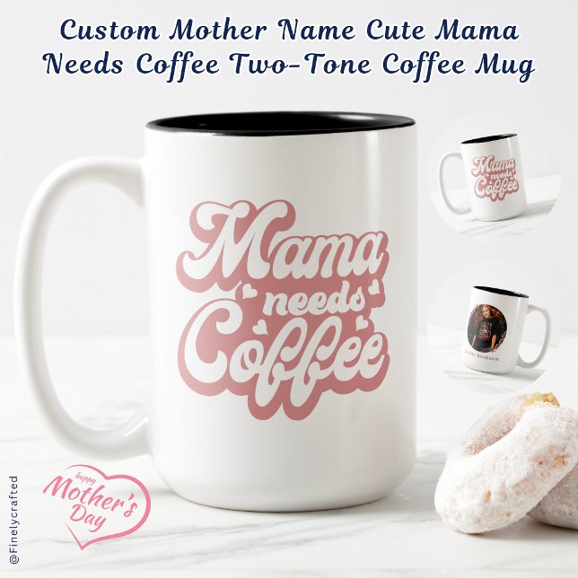 Caneca De Café Em Dois Tons Mãe Personalizada Que Mamãe Fofa Precisa De Café (Criador carregado)