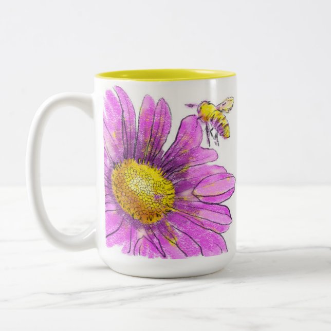 Caneca De Café Em Dois Tons Mãe rosa margarida com abelha (Esquerda)