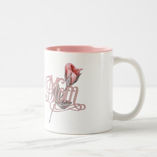 Caneca De Café Em Dois Tons Mãe Script e Rosa (Direita)