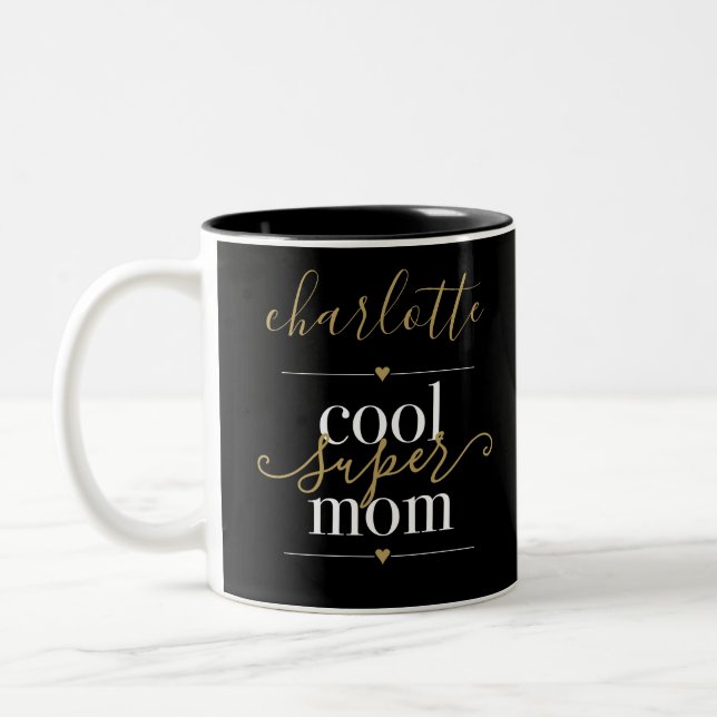 Caneca De Café Em Dois Tons Mãe Super Legal Personalizada Preta e Dourada (Esquerda)
