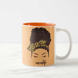 Caneca De Café Em Dois Tons Mãe Vida, Black Afro Messaging Bun, Afro-Americano