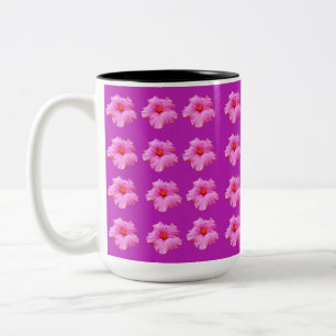 Caneca De Café Em Dois Tons Magenta Hibiscus Kisses, Duas Tons De Café.
