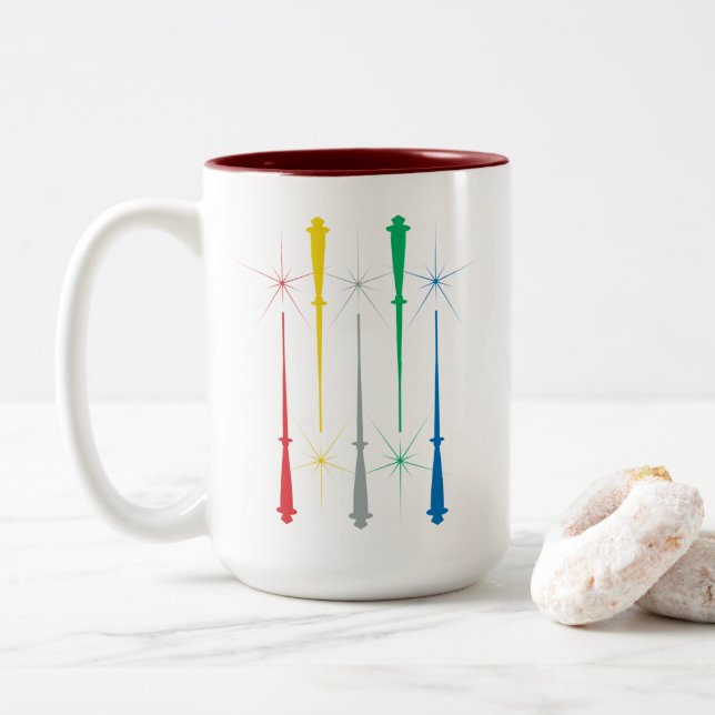 Caneca De Café Em Dois Tons Magic Wands Mug 15oz. Vermelho escuro (Com Donut)