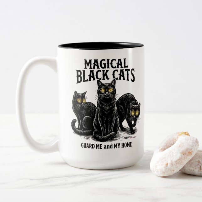 Caneca De Café Em Dois Tons Magical Black Cats (Com Donut)