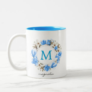 Caneca De Café Em Dois Tons Magnolia Azul Magnólia Vermelhos Monograma