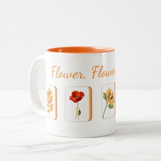 Caneca De Café Em Dois Tons Mahjong Flower Tiles Mug (Frente Esquerda)