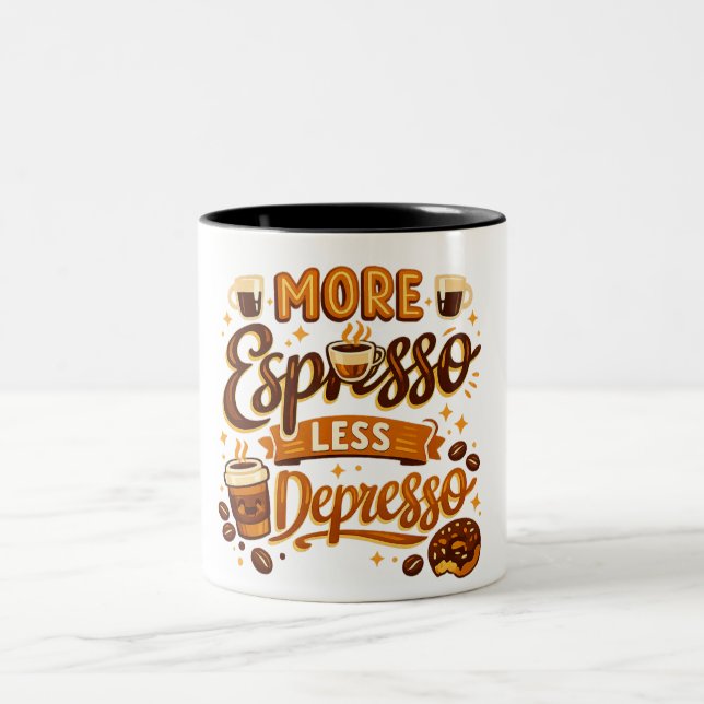 Caneca De Café Em Dois Tons Mais Café Menos Depressão (Centro)