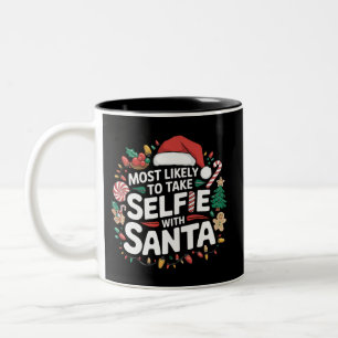 Caneca De Café Em Dois Tons Mais Propenso a Tirar Selfie com o Papai Noel Famí