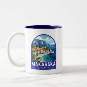Caneca De Café Em Dois Tons Makarska Croácia Viagem Art Emblem