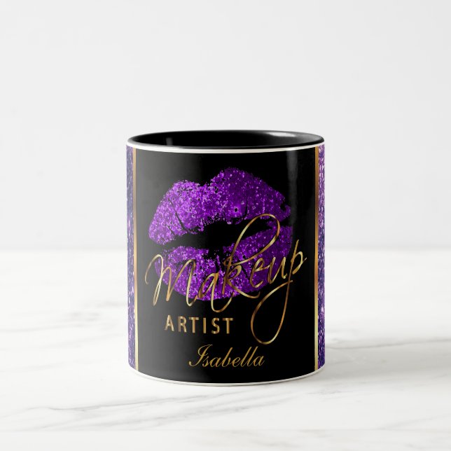 Caneca De Café Em Dois Tons Makeup Artist Purple Glitter Lábios (Centro)