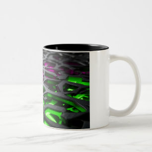 Caneca De Café Em Dois Tons Malha 3D Neon Rosa Verde Abstrato Cyberpunk