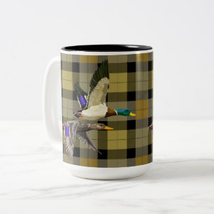 Caneca De Café Em Dois Tons Mallard Ducks Na Xadrez