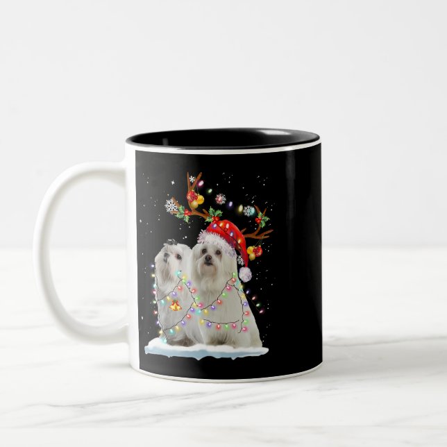 Caneca De Café Em Dois Tons Maltês Feliz Natal Maltês Santa Hat Ligh (Esquerda)