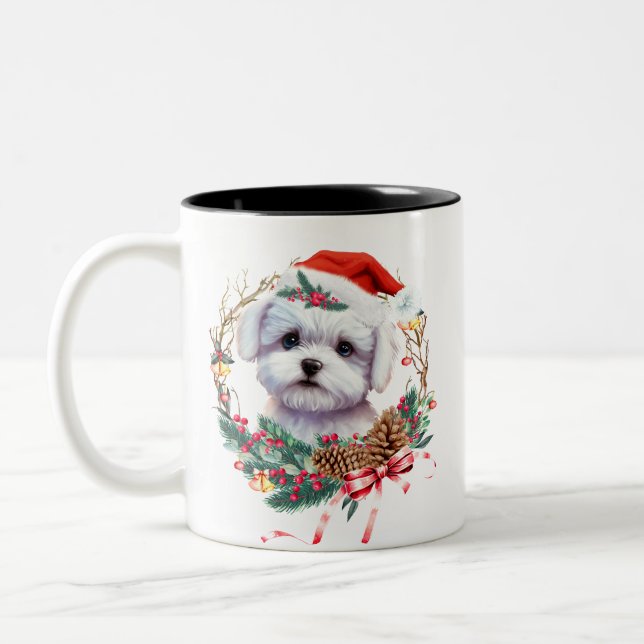 Caneca De Café Em Dois Tons Maltês Puppy Christmas, Xmas Maltês Dog (Esquerda)