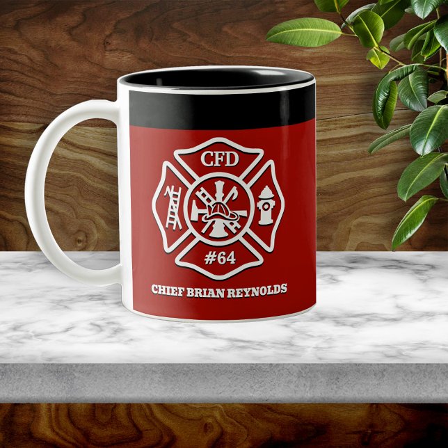 Caneca De Café Em Dois Tons Maltese Cross Personalized Firefighter (Criador carregado)
