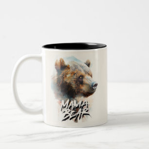 Caneca De Café Em Dois Tons Mama Bear Aquarela Mãe Rústica