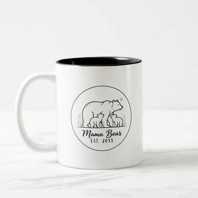 Caneca De Café Em Dois Tons Mama Bear EST 2025 Circle Logo Line Art (Esquerda)
