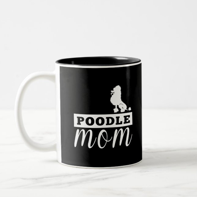 Caneca De Café Em Dois Tons Mamã da silhueta da caniche abaixo (Esquerda)
