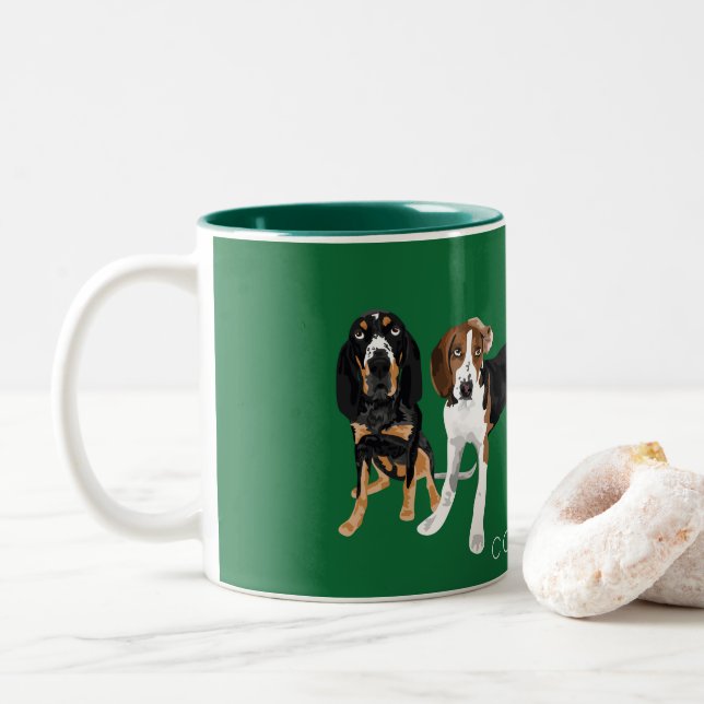 Caneca De Café Em Dois Tons Mamã do Coonhound (Com Donut)