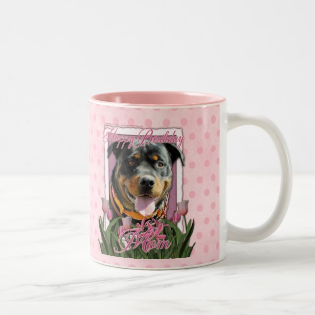 Caneca De Café Em Dois Tons Mamã do feliz aniversario - Rottweiler - (Direita)